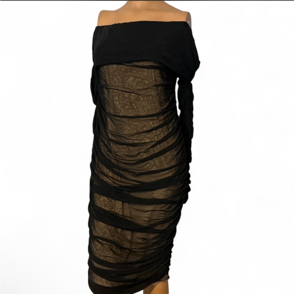 Fashion Nova Black Strapless Mesh Dress